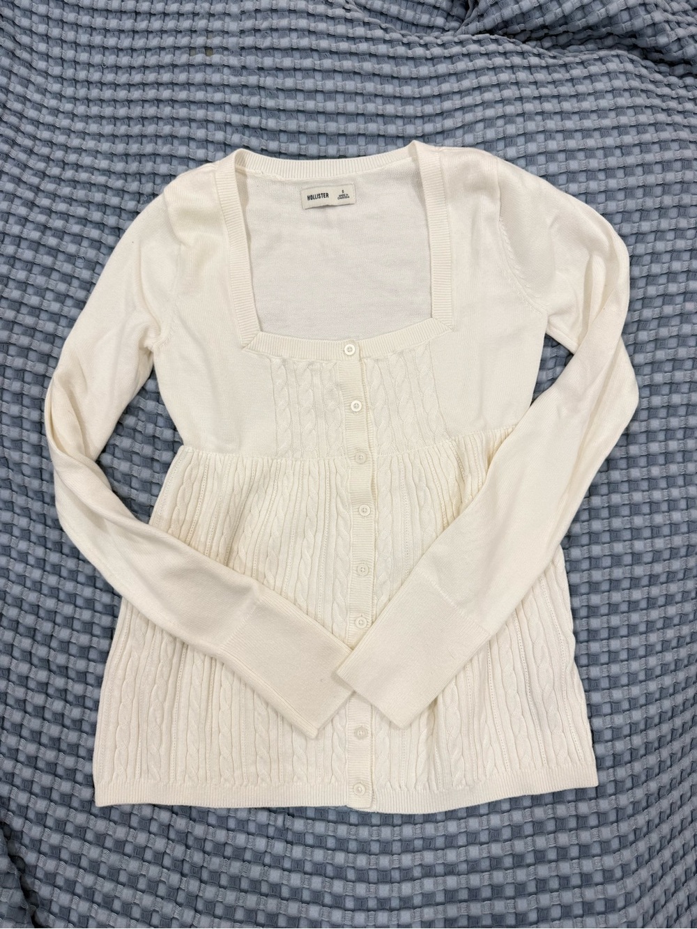 Hollister Cream White Cable-Knit Button Sweater